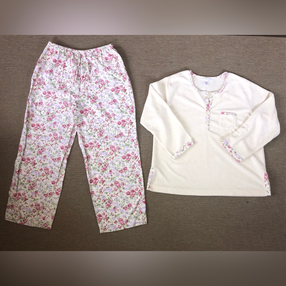 Carole Hochman Pajama Set Yellow Floral Fleece Top Size Large L